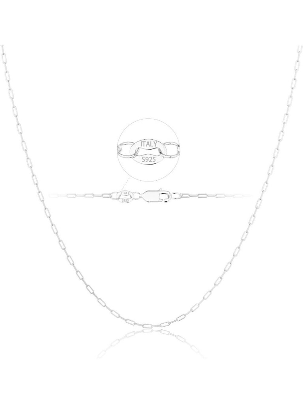 Dainty 925 Sterling Silver Paperclip Necklace for Women, Elegant Chain Jewelry